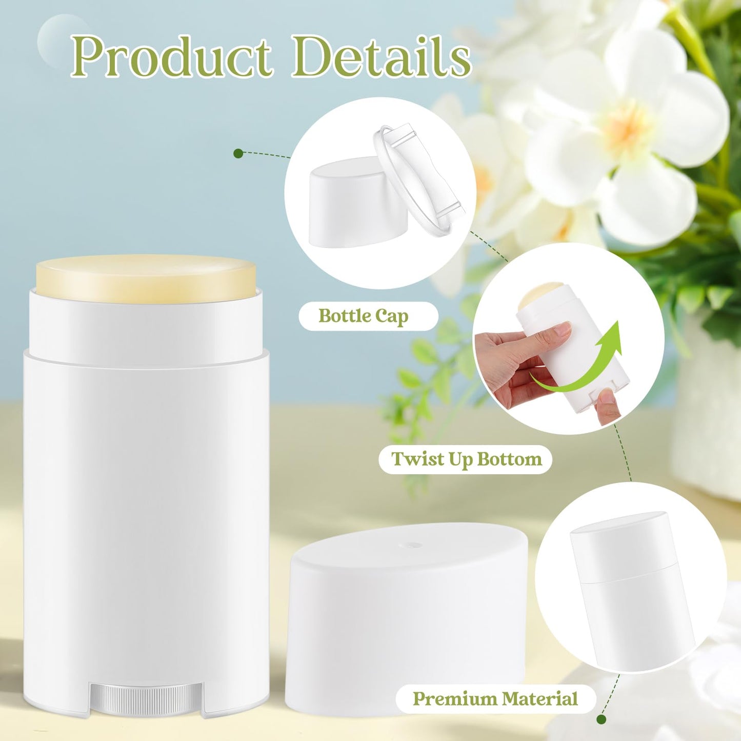Teenyyou 30 Pack Empty Deodorant Containers, Bottom Filling, Plastic Oval Refillable Deodorant Containers Twist up Oval Lip Balm Tube for DIY Deodorants Lipstick Crayon Lotion(75ml/2.5oz,White)