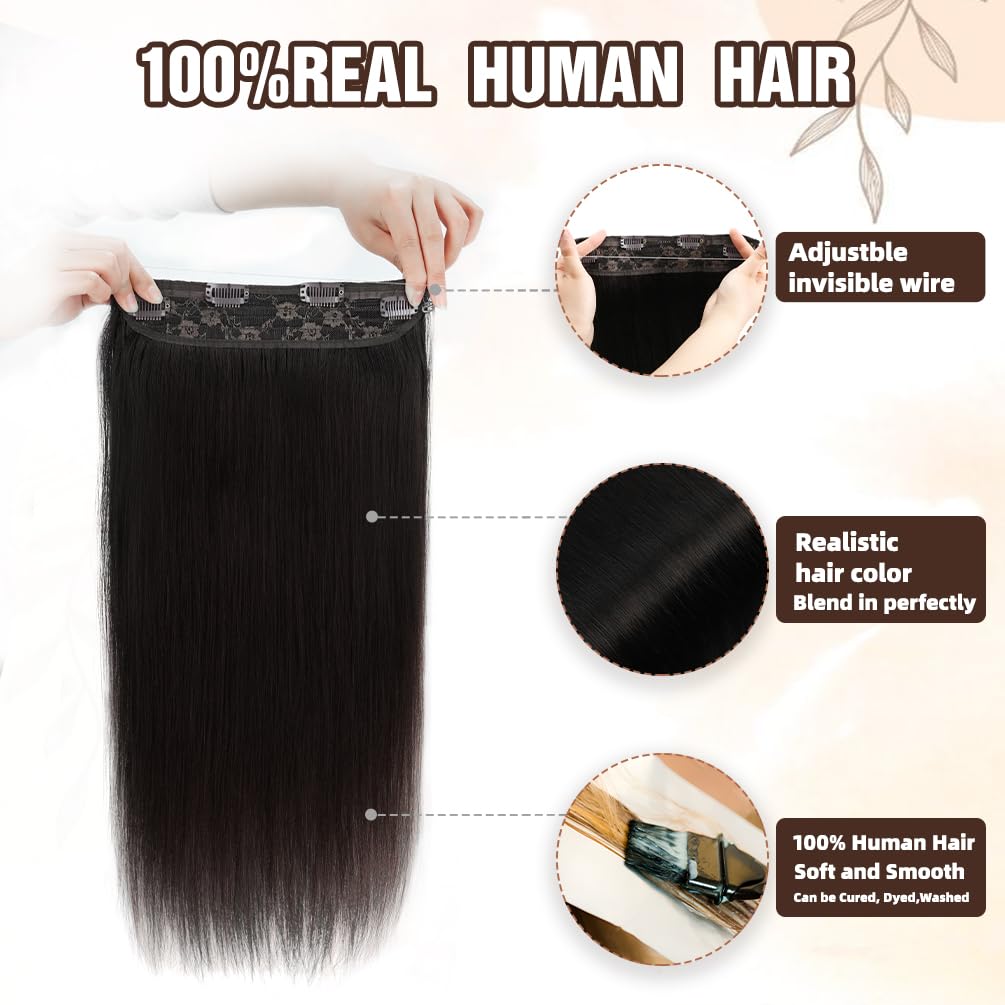 Invisible Wire Hair Extensions - 12 Inch 70G Real Human Hair | Light Blonde Highlighted Clip-Ins, 100% Remy Quality