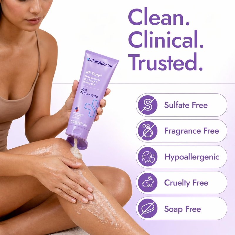 DERMAdoctor KP Bump Eraser Body Scrub with 10% AHAs + PHAs for Keratosis Pilaris, Dry, Rough, and Bumpy Skin, Dermatologist Formulated Exfoliating Body Scrub with Glycolic and Lactic acids - 8 Fl oz