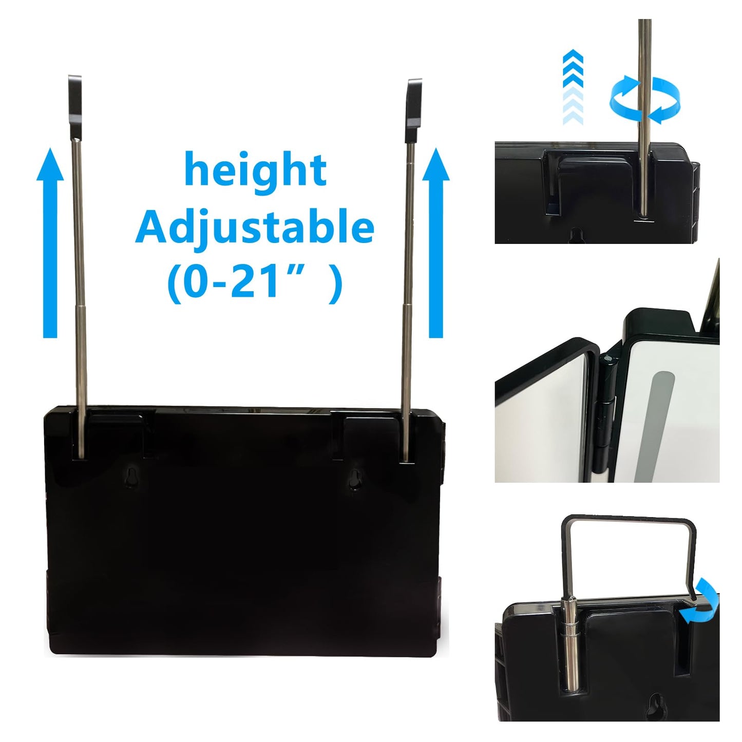 IUDLHKK 3 Way Trifold Mirror with Adjustable Height Brackets - Perfect for Haircuts, Dyeing Hair & Makeup - 5X Magnification (Black with LED)