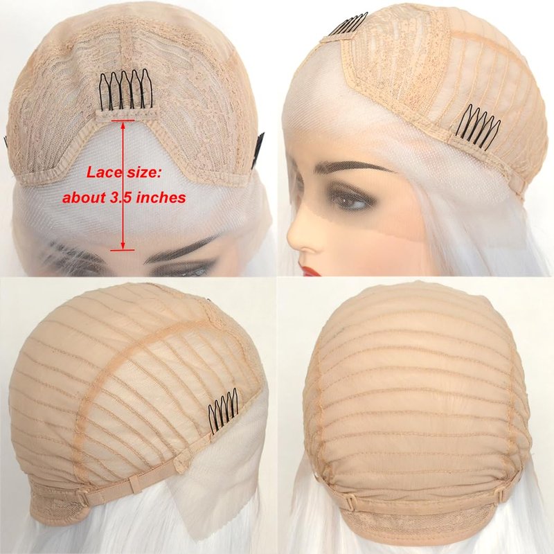 BLUPLE Platinum Blonde 13x3.5 Lace Front Wig Long Natural Wavy 60# Blonde Heat Resistant Synthetic Hair Replacement Full Wigs Middle Part for Women 22 Inch