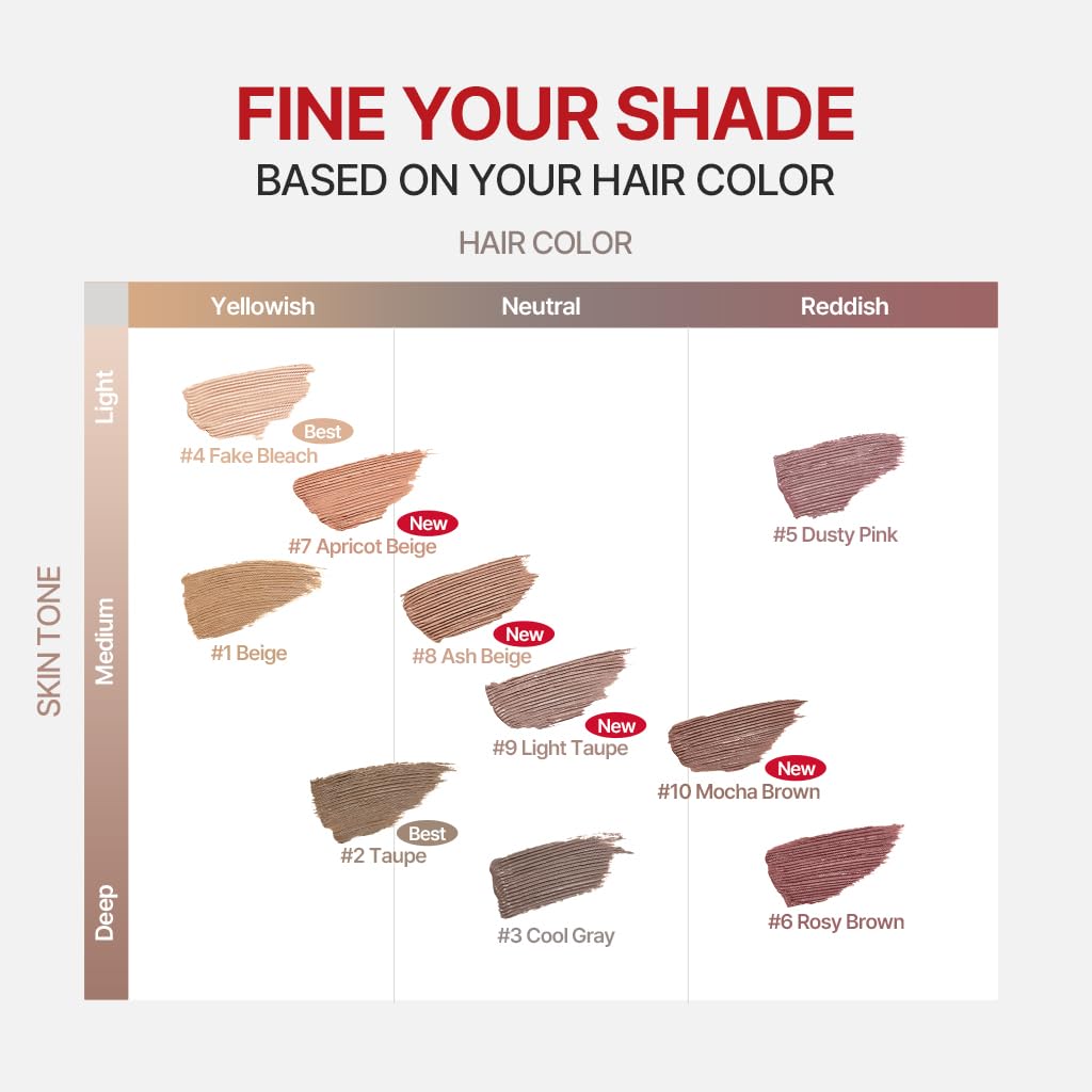Espoir The Brow Color Fixing Cara #4 Fake Bleach | Easy Fixing without Clumping with Skinny Brush, Long-Lasting & Smudge-proof Eyebrow Mascara, Soft Mood Coloring Tinted Gel, Korean Makeup, 0.1 Fl Oz.