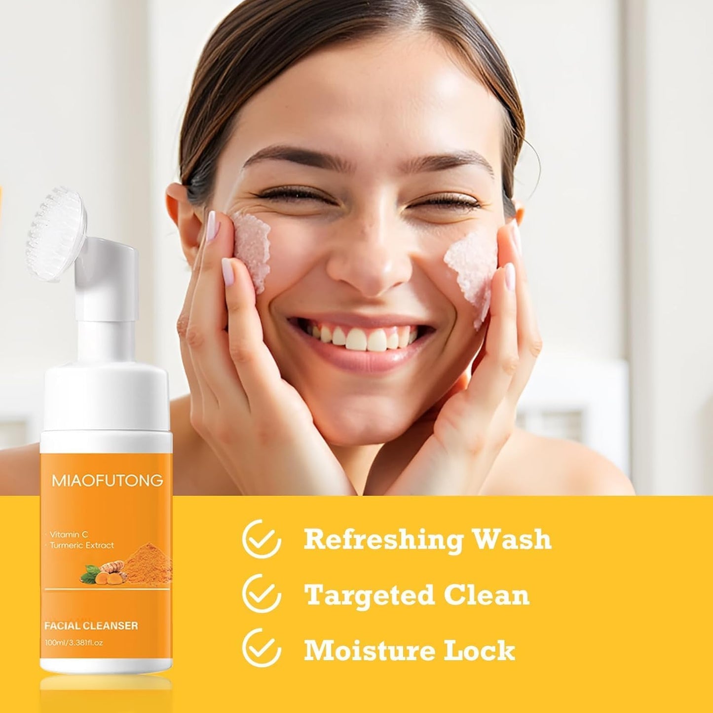 Turmeric Wash and Care 4-Piece Set – Facial Cleanser with Brush, Soap Bars , Soft Face Cleansing Pads and Turmeric Oil – Turmeric Face Wash Kit, Turmeric Skincare Set