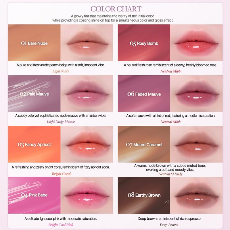 Heart Percent Dote On Mood One Way Glowy Tint, Glass-like High Shine Glossy Finish w/Long-Lasting Luminous Color Lip Stain for Glowy Look, #11.Dawn Mauve