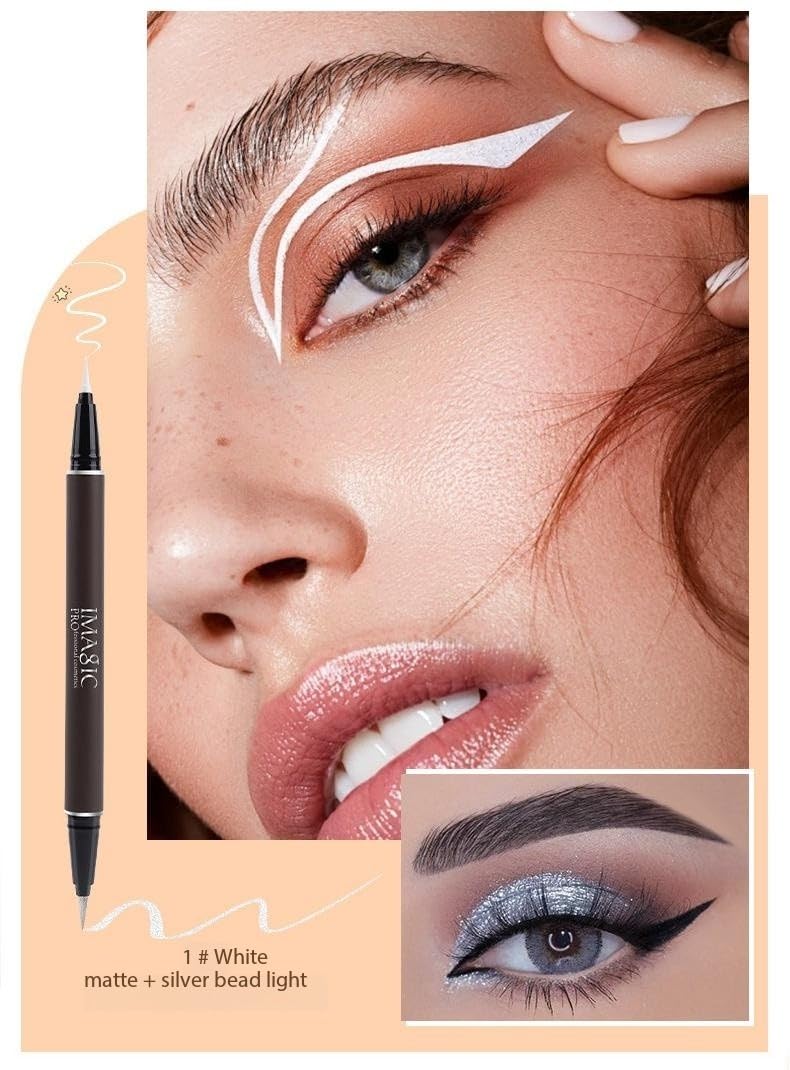 Wismee Double Head Eyeliner Pen, Waterproof Liquid Eyeliner, Long-Lasting, High-Pigmented Liner, Vegan & Cruelty-Free, White & Silver