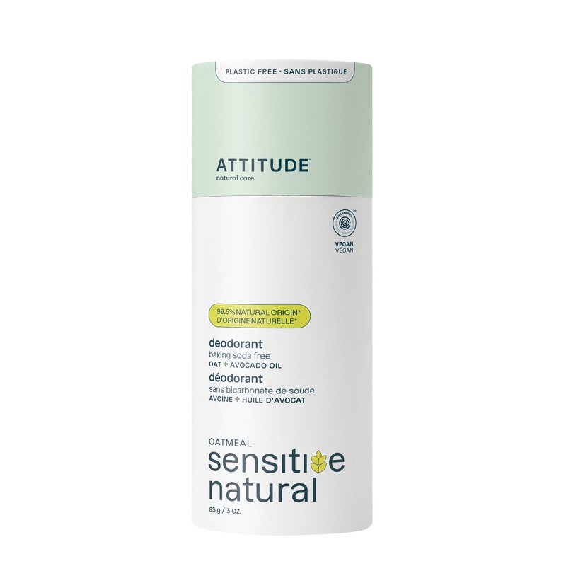 ATTITUDE Baking Soda Free Deodorant for Sensitive Skin with Oatmeal and Avocado Oil, EWG Verified, Aluminum Free, Plastic-Free, 3 Ounces