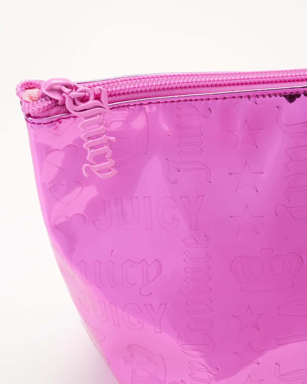 Juicy Couture Hot Pink Makeup Bag - Travel Cosmetic Organizer with Shiny Crown Design