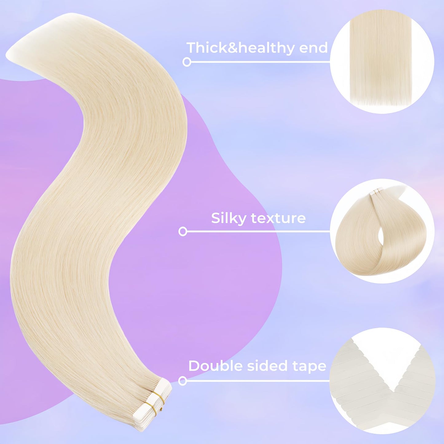 Tape in Hair Extensions Human Hair Utra Thin Invisible Seamless 20pcs 50g (Platinum Blonde, 16 inch)