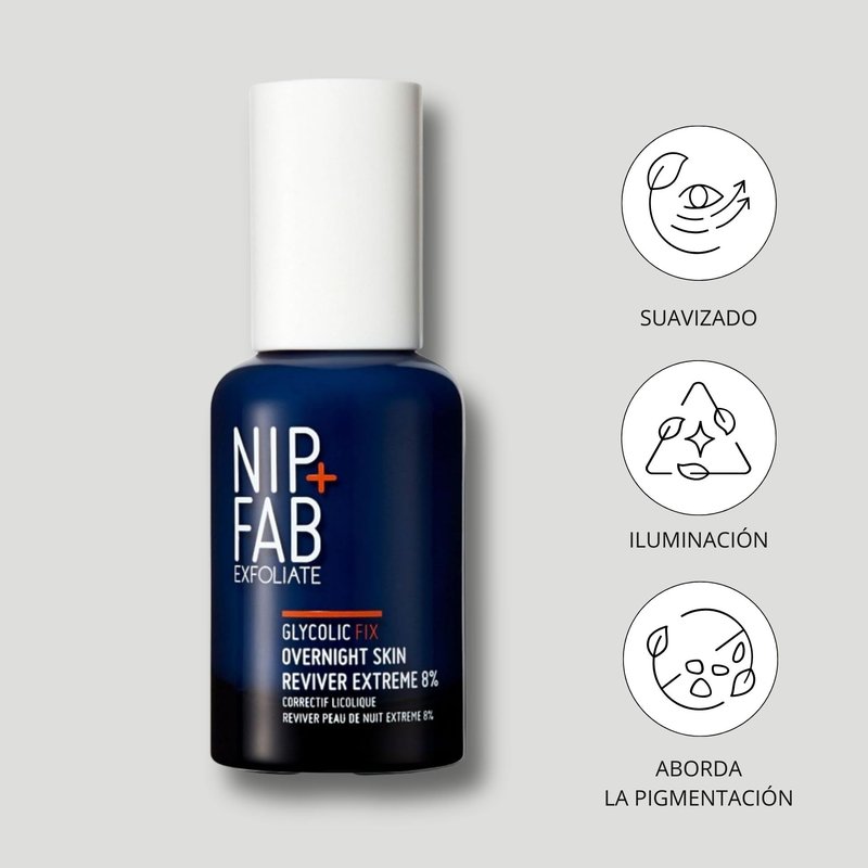 Nip+Fab Glycolic Fix Overnight Skin Reviver Extreme 8% (1.7 fl oz) – High Potency AHA Facial Peel with Salicylic Acid & Hyaluronic Acid – Resurfacing Night Treatment for Radiance & Glow