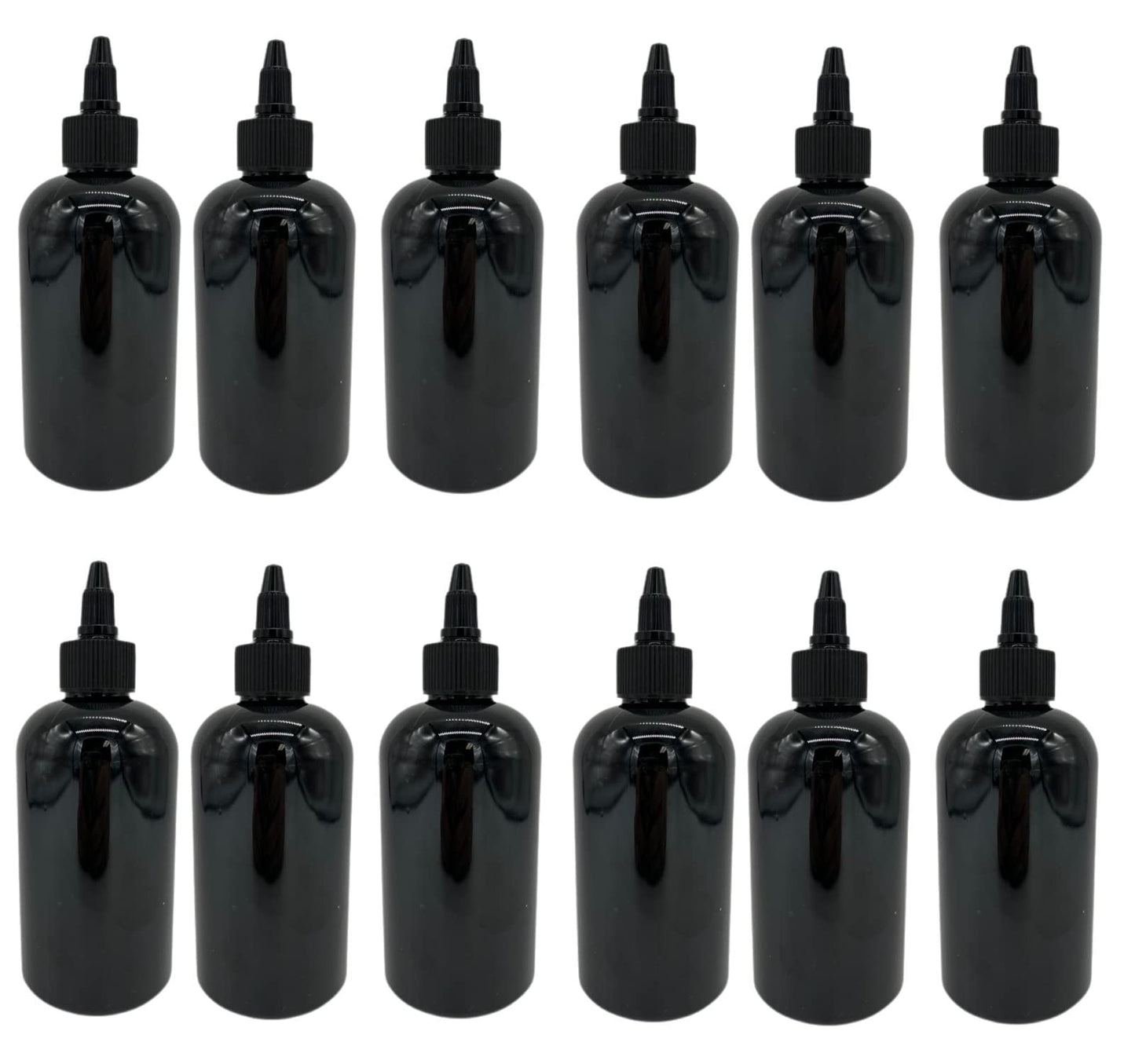 Natural Farms 8 oz Black Boston Plastic Bottles -12 Pack Empty Bottle Refillable - BPA Free - Essential Oils - Aromatherapy | Black Twist Top Cap - Made in the USA