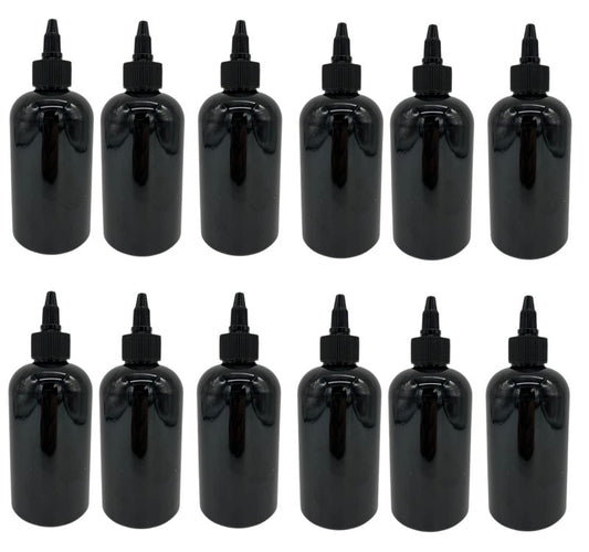 Natural Farms 8 oz Black Boston Plastic Bottles -12 Pack Empty Bottle Refillable - BPA Free - Essential Oils - Aromatherapy | Black Twist Top Cap - Made in the USA