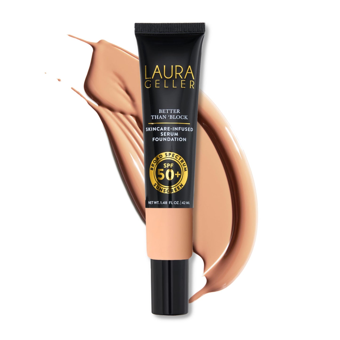 LAURA GELLER NEW YORK Better Than 'Block Skincare-Infused Serum Foundation SPF 50+ for Mature Women –02 Light, Buildable Coverage – Niacinamide, Vitamins B5 & E – Lightweight, Radiant Finish