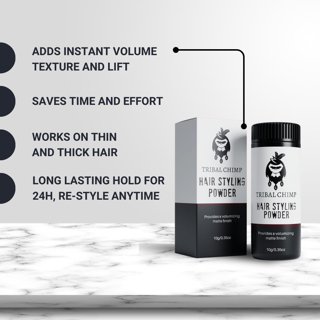 Tribal Chimp Hair Styling Powder, All-day Invisible Hold Hair Volumizer and Texture Powder for Men and Women, Styling Powder with Matte Finish - 3-Piece Set, 10g