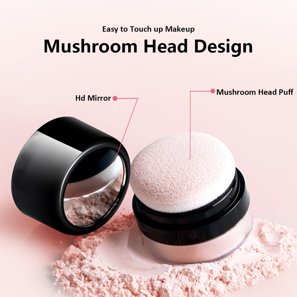 MUAECH Empty Bottle for Dry Shampoo for Women, Reusable Travel Size Powder Bottle With Sponge Applicator for Easy Apply, Refillable Loose Powder Box With Mirror