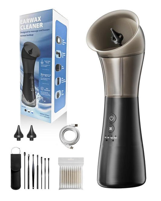 Ear Wax Removal Kit with Integrated Waste Tank, Safe Water Ear Cleaner with Temperature Sensor, 4 Pressure Modes for Varying Earwax Levels – Effective Smart Electric Ear Cleaning for Family Use