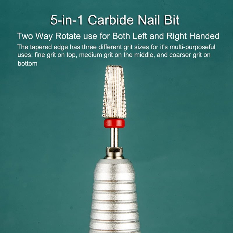 Ceramic Nail Drill Bits for Acrylic Nails 3/32 Diamond Tungsten 5 in 1 Carbide Nail Bits nail bit Included for both Left and Right Handed Efile Drill Machine 10 pcs (S10-E)