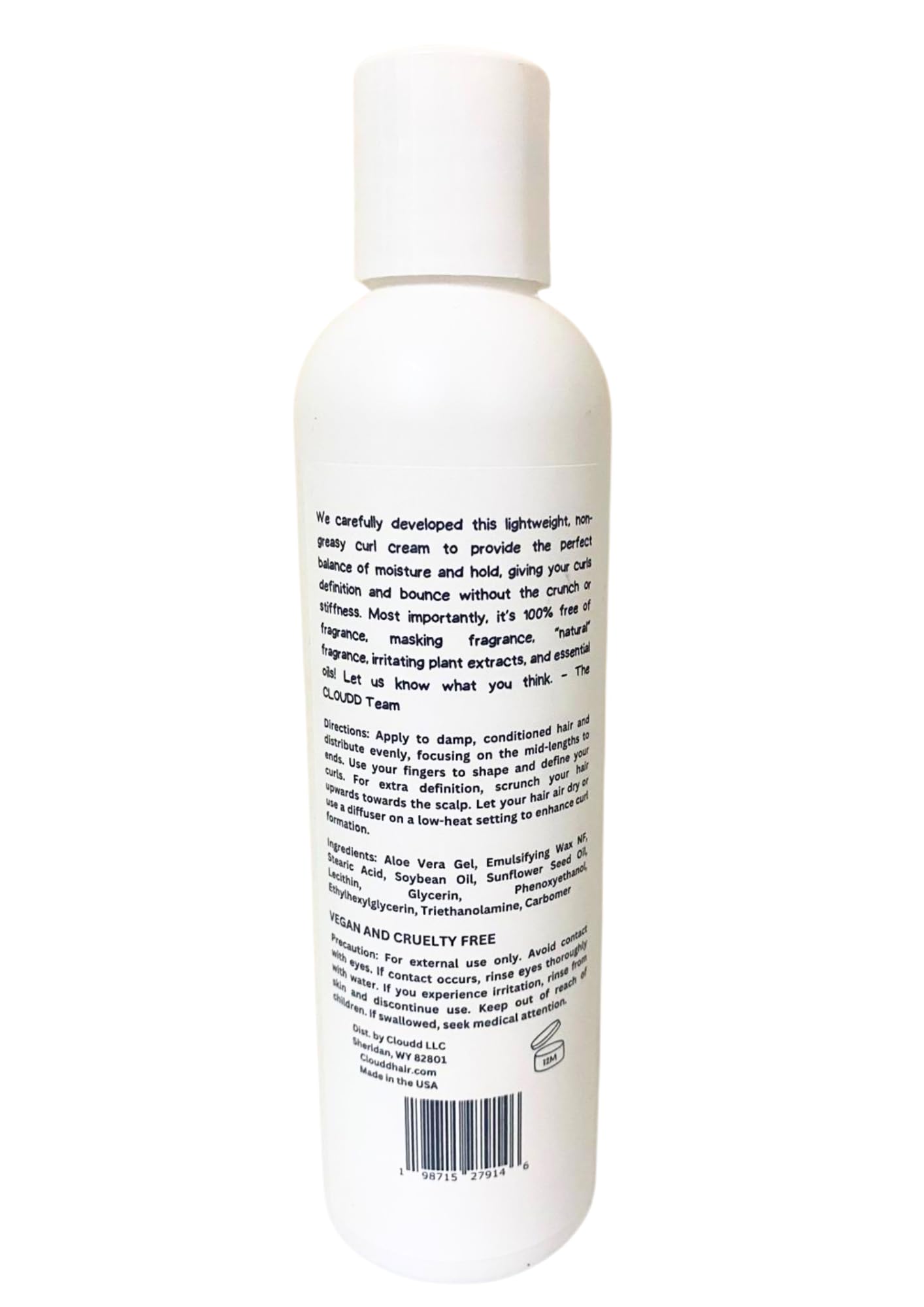 CLOUDD Fragrance-Free Curl Defining Gel Cream, 100% Fragrance-Free and Essential Oil-Free, Unscented