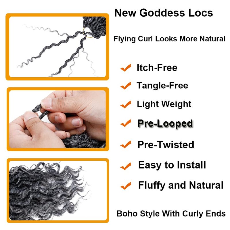 Crochet Hair for Black Women 14 Inch 7 Packs Goddess Locs Crochet Hair Faux Locs Pre-looped River Hair with Curly Ends(1B/30/27#)
