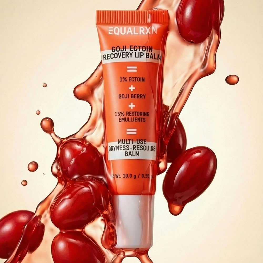 EqualRXN Goji Ectoin Recovery Lip Balm - Hydrating Moisture Oil Formula with Papaya Enzyme for Dry Chapped Lips Barrier & Skin Patches