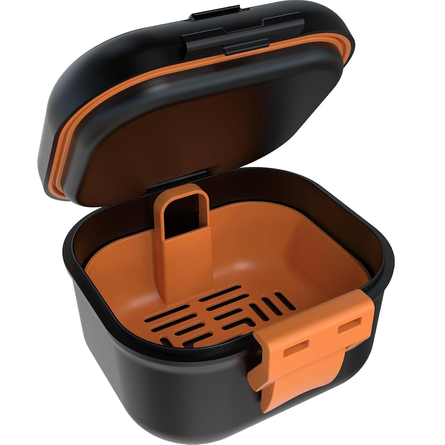 Leak Proof Denture Bath Cup - Portable Soaking Case with Strainer | Upgraded Storage Compartment (Black & Orange)
