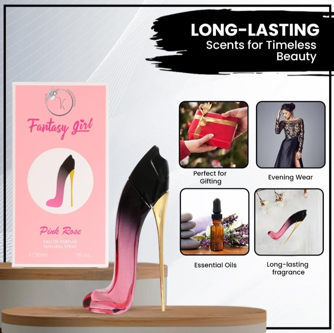 Viaan Krishna Fantasy Girl Mini High Heel 4-Piece Perfume Set for Women – Desire, Pink Rose, Blush & Ambition – 30ml (1 fl.oz.) Each – Luxury Novelty Heel Bottle Perfume Gift Scent