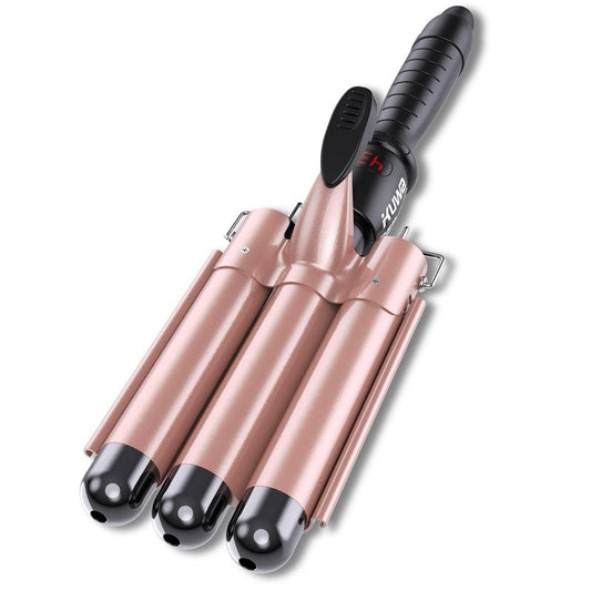 kuwa Crimper Hair Tool,3 Barrel Curling Iron,hairCrimper for Women,Hair Waver with LCD Temperature Display,Long-Lasting Natural Tight Waves