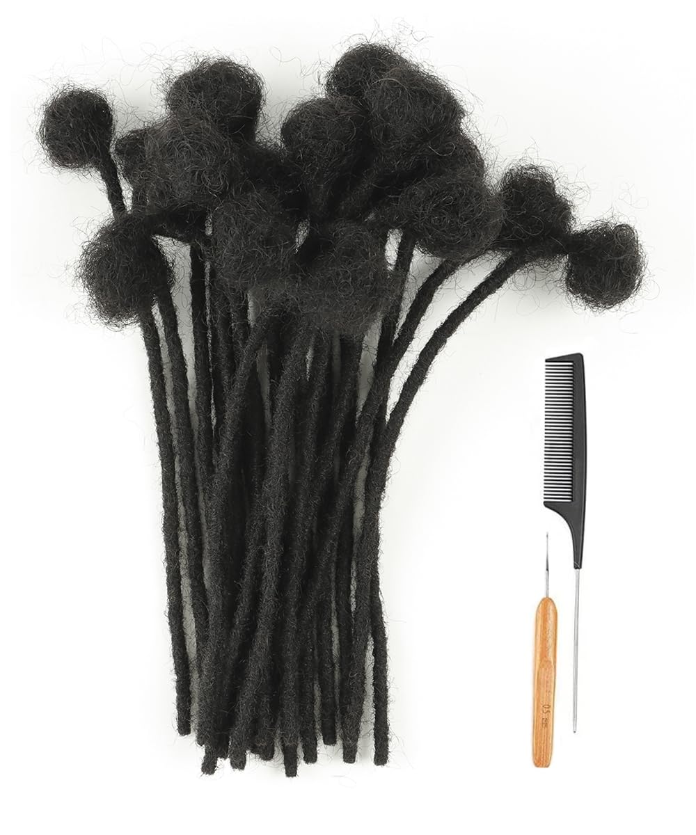 Cypsin 6inch 30 Strands 100% Human Hair Dreadlock Extensions 0.4cm Width Full Handmade Loc Extensions Human Hair for Men Women Kids Permanent Dread Extensions Can Be Dyed Bleached Curled Natural Black