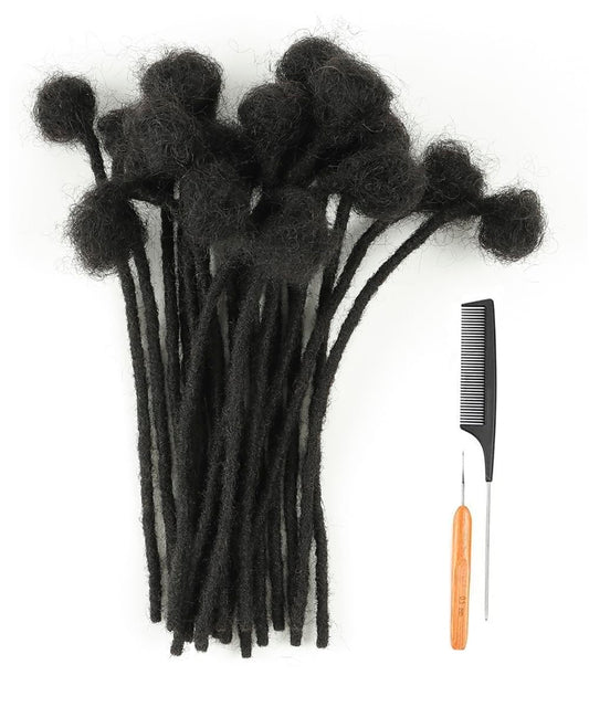 Cypsin 6inch 30 Strands 100% Human Hair Dreadlock Extensions 0.4cm Width Full Handmade Loc Extensions Human Hair for Men Women Kids Permanent Dread Extensions Can Be Dyed Bleached Curled Natural Black