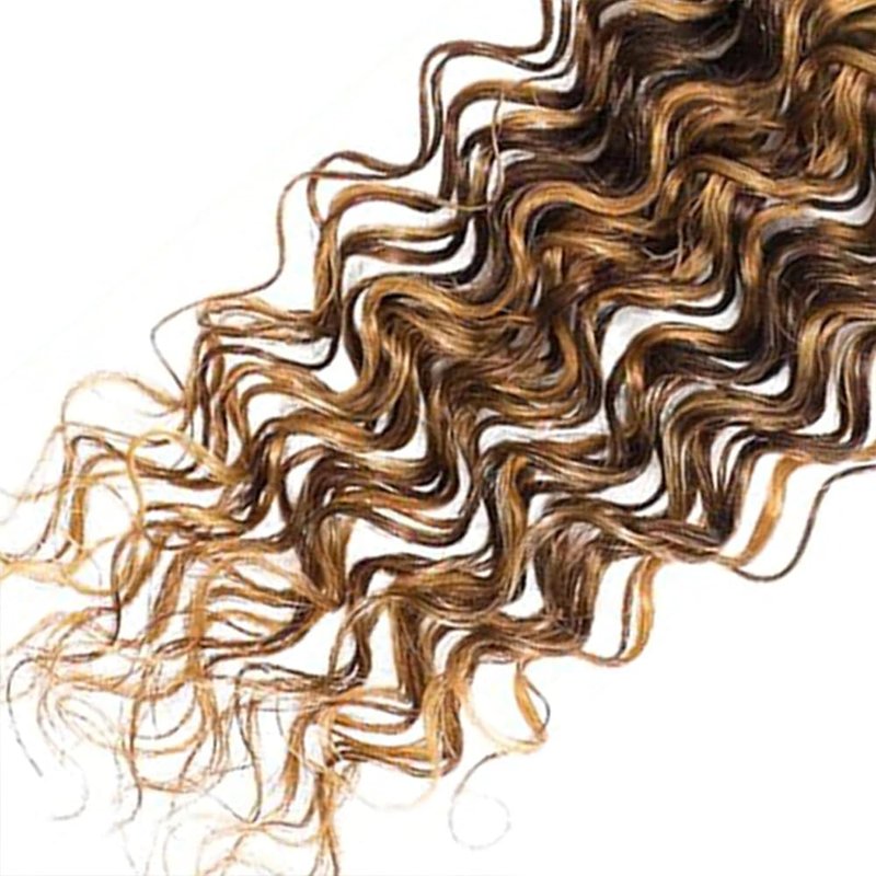 Brown Human Hair Bundles P427 Highlight Honey Blonde Deep Wave 3 Bundles Human Hair 14 16 18 Inch Double Weft Grade 12A Unprocessed Virgin Remy Hair 2 Tone #4 Mixed With Color 27 50g Per Bundle