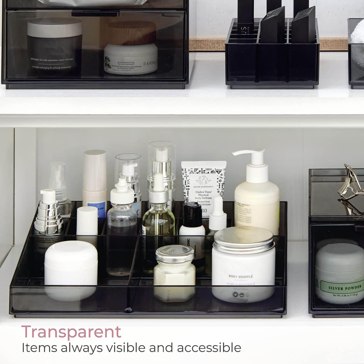 Plastic Cosmetic Organizer - iDesign Sarah Tanno Collection, Eco-Friendly Recycled Material | Smoke/Black 12 x 8 x 3
