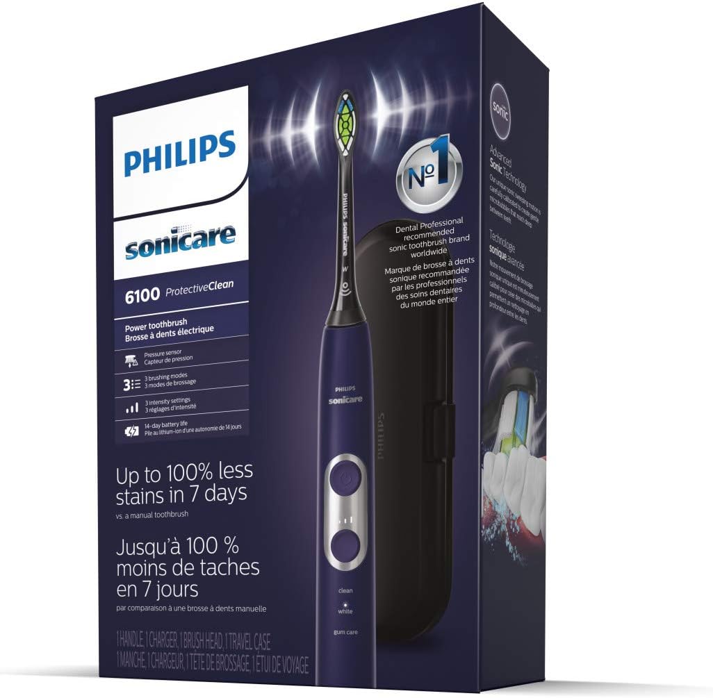 Philips Sonicare Electric Toothbrush - ProtectiveClean 6100 with Pressure Sensor & 3 Modes | Deep Purple, Model HX6471/03