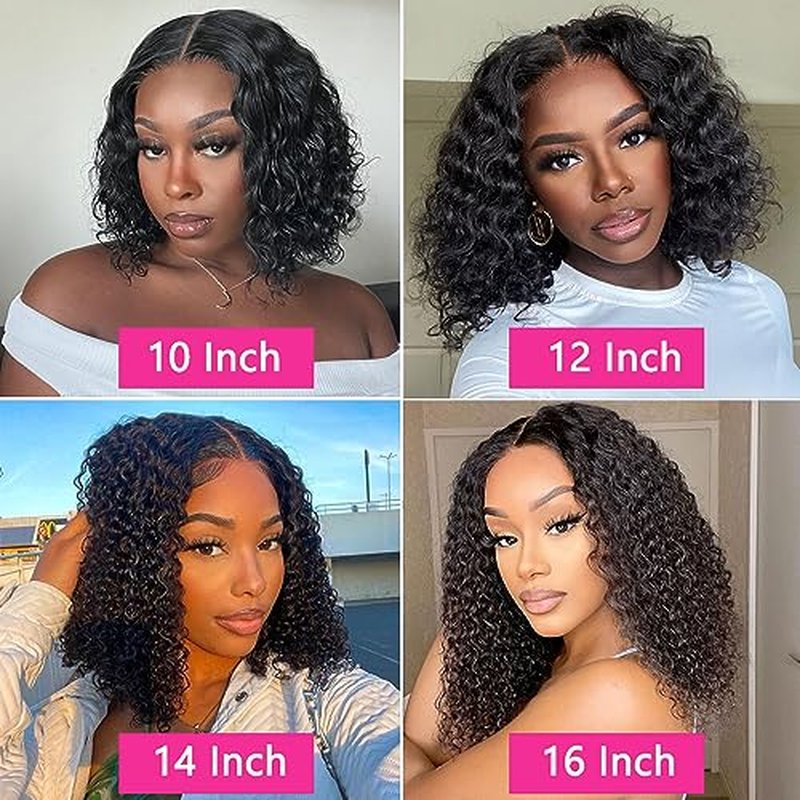 GOLFMAX Wear and Go Glueless Wigs Human Hair Pre Plucked Pre Cut Short Bob Wig Human Hair Wigs With Elastic Band For Black Women Deep Wave Curly 4x4 Closure Wig Water Wave Wigs 12 Inch