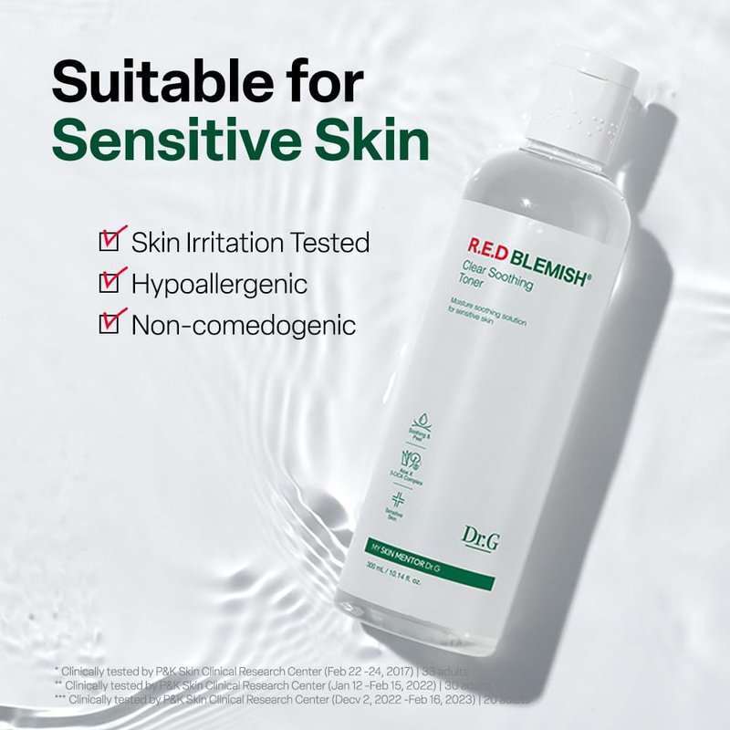 Dr. G R.E.D. Blemish Clear Soothing Toner - Korean Soothing Toner for Glowing Skin - Soothes Irritation Clear Skin - Mild Exfoliant - with AHA, BHA & Centella Asiatica - 10.14 fl oz