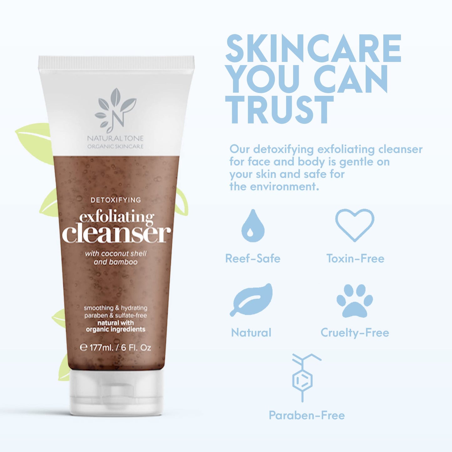 Natural Tone Organic Skincare Detoxifying Exfoliating Cleanser 6oz