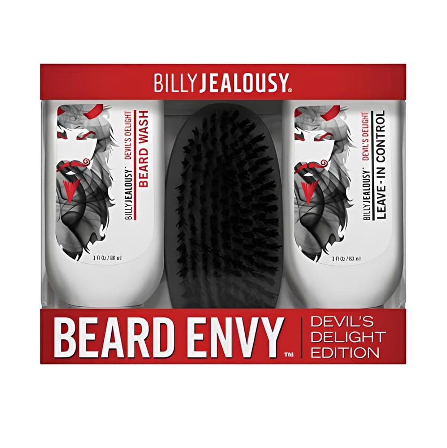 Billy Jealousy Devil's Delight Beard Envy Facial Hair Refining Kit with Beard Wash Facial Hair Control and Boar Bristle Brush for Clean, Hydrated, Soft, Tamed Unruly Mane