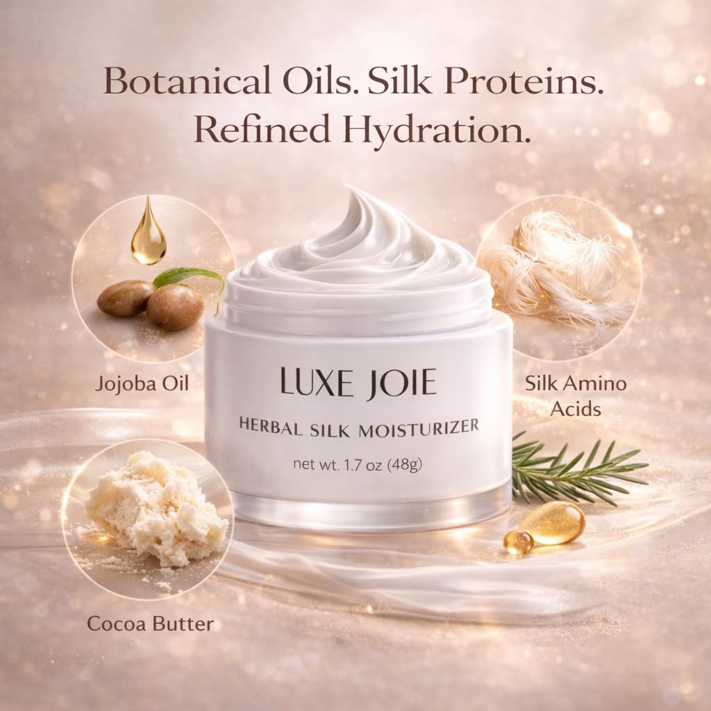 LuxeJoie Herbal Silk Moisturizer Face Cream, 1.7 oz, Lightweight Hydrating Facial Moisturizer Cream for Sensitive Skin, Non-Greasy, Silky Finish, Jojoba & Cocoa Butter, Day & Night