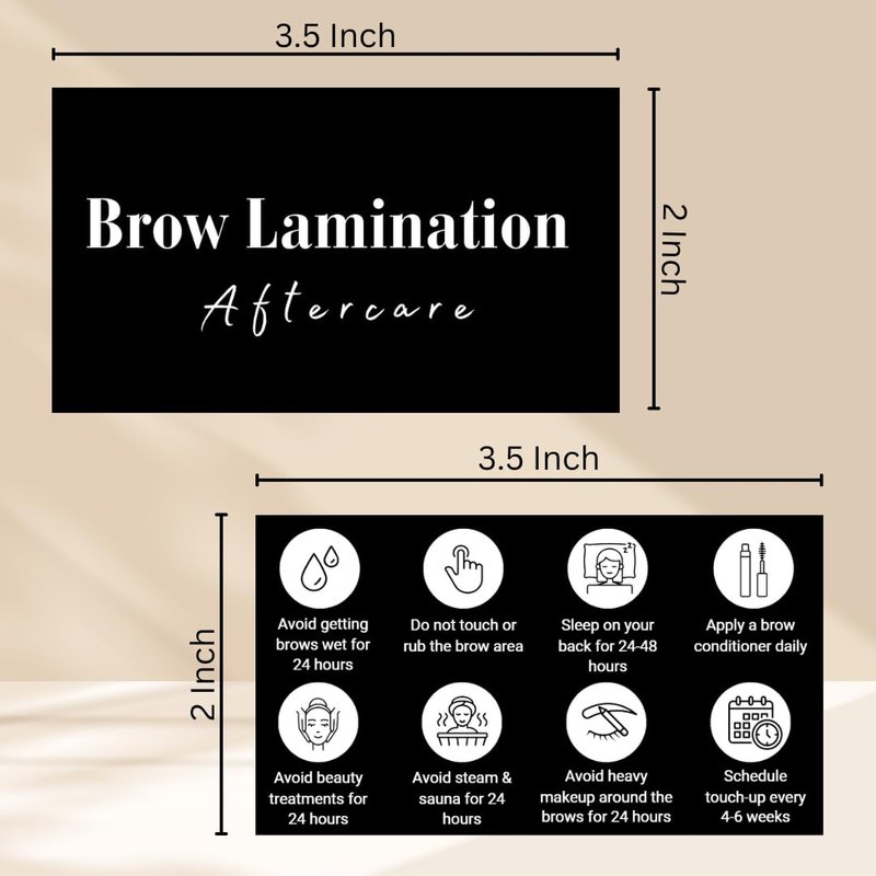 Brow Lamination Aftercare Card | 50 Pack | 2x3.5 Inch Business Card Size | Lash Lift and Tint, Black & White Simple Design with Illustration & Instruction
