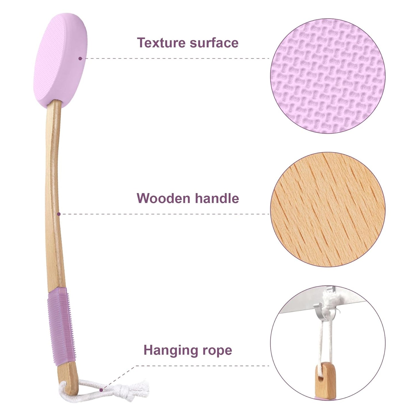 Purple Lotion Applicator for Back - 4 Replaceable Pads & Long Handle | Moisturizer & Sunscreen Application Tool