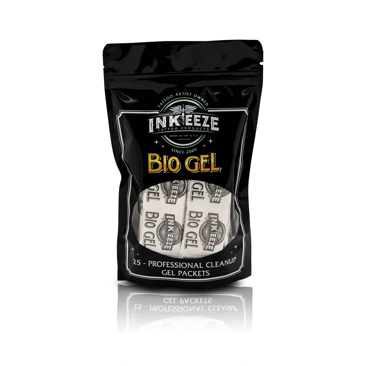 INK-EEZE Bio Gel Cleanup Packets, Easy and Effective Cleanup, Tattoo Cleaning Supplies, Tattooing Supplies, Disposal of Any Liquids Associated with Tattooing, 25 pack