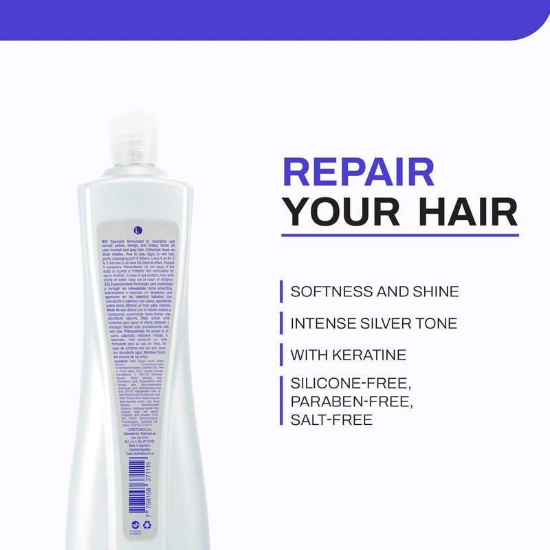 Kleno Blue Silver Intense Shampoo - Keratin & Silk Proteins, Neutralizes Yellow, Orange & Brassy Tones, Unisex Toning Treatment, Softness & Shine, 32.13 fl oz Bottle