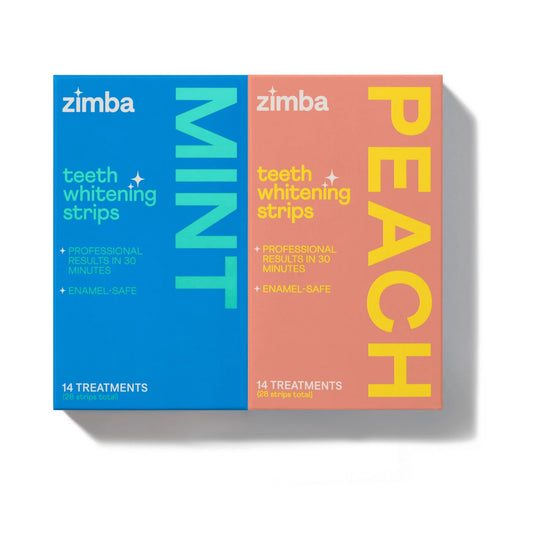 Zimba Teeth Whitening Strips for Teeth Sensitive, White Strips for Teeth Whitening, Teeth Whitener Stain Remover 28 White Strips Included Per Pack, 2 Pack (14 Day Treatment), Mint and Peach