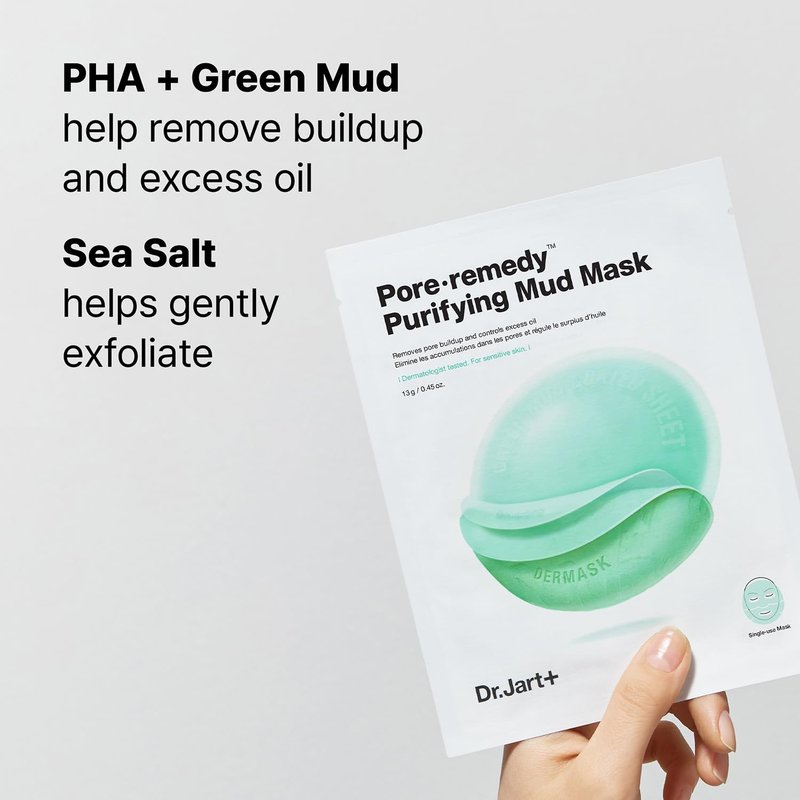 Dr.Jart+ Pore Remedy Purifying Mud Korean Face Mask | Sheet Mask | Gifts for Women | Korean Skin Care, 5 Pack