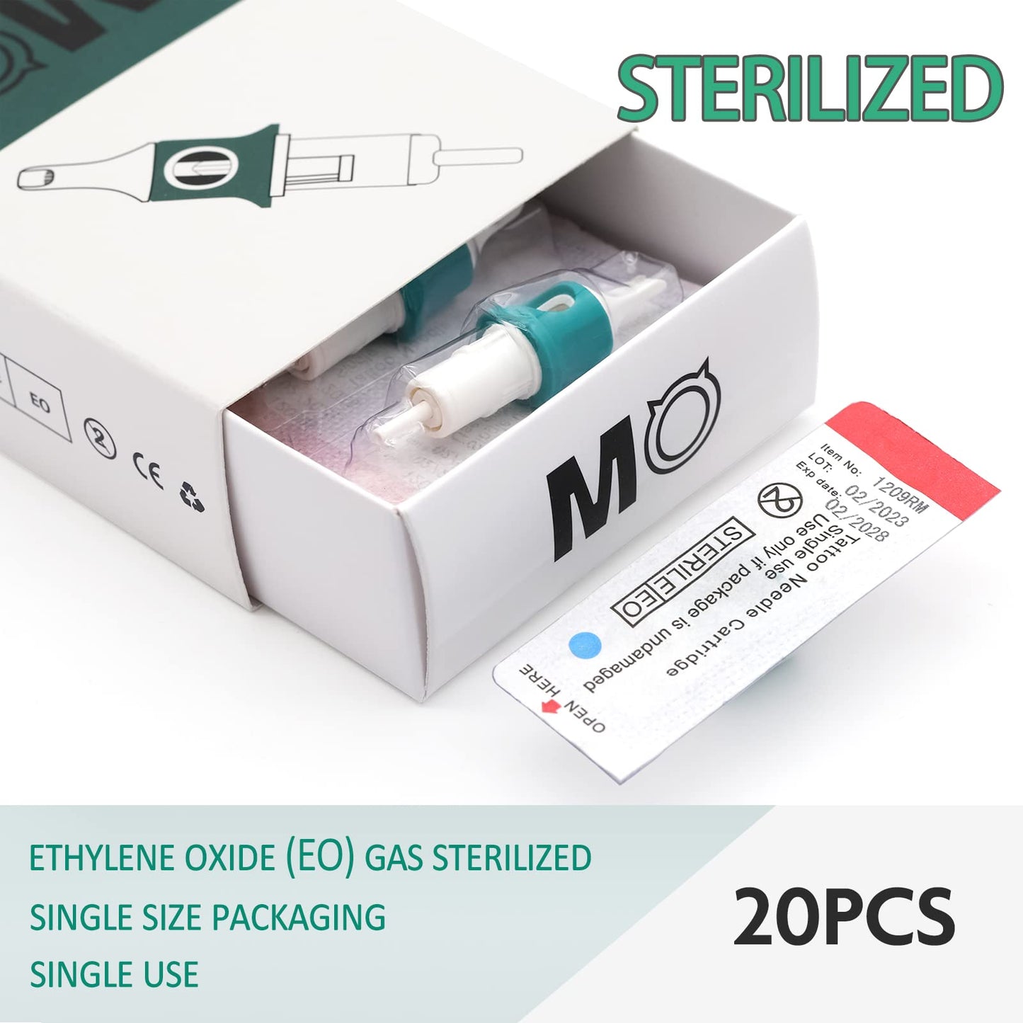 MO MOLONG Tattoo Cartridge Needles 20Pcs Professional MO Cartridges Membrane Tattoo Cartridges with Finger Ledge Curved Magnum 15 Diameter 0.35mm (1215RM)