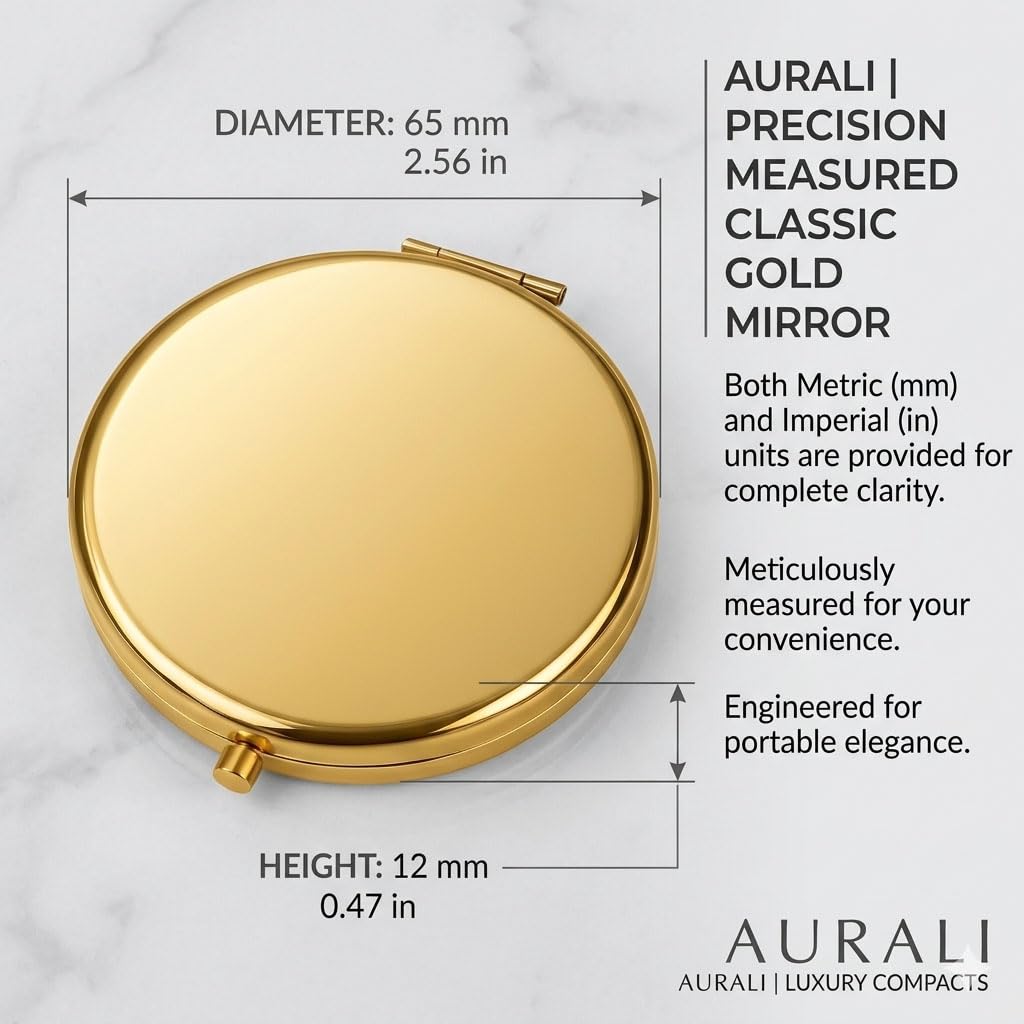 WOOYALIN Magnifying Compact Double-Sided 1X/2X Round Pocket Handheld Travel Makeup Portable Pocket Mirror (5, Gold)