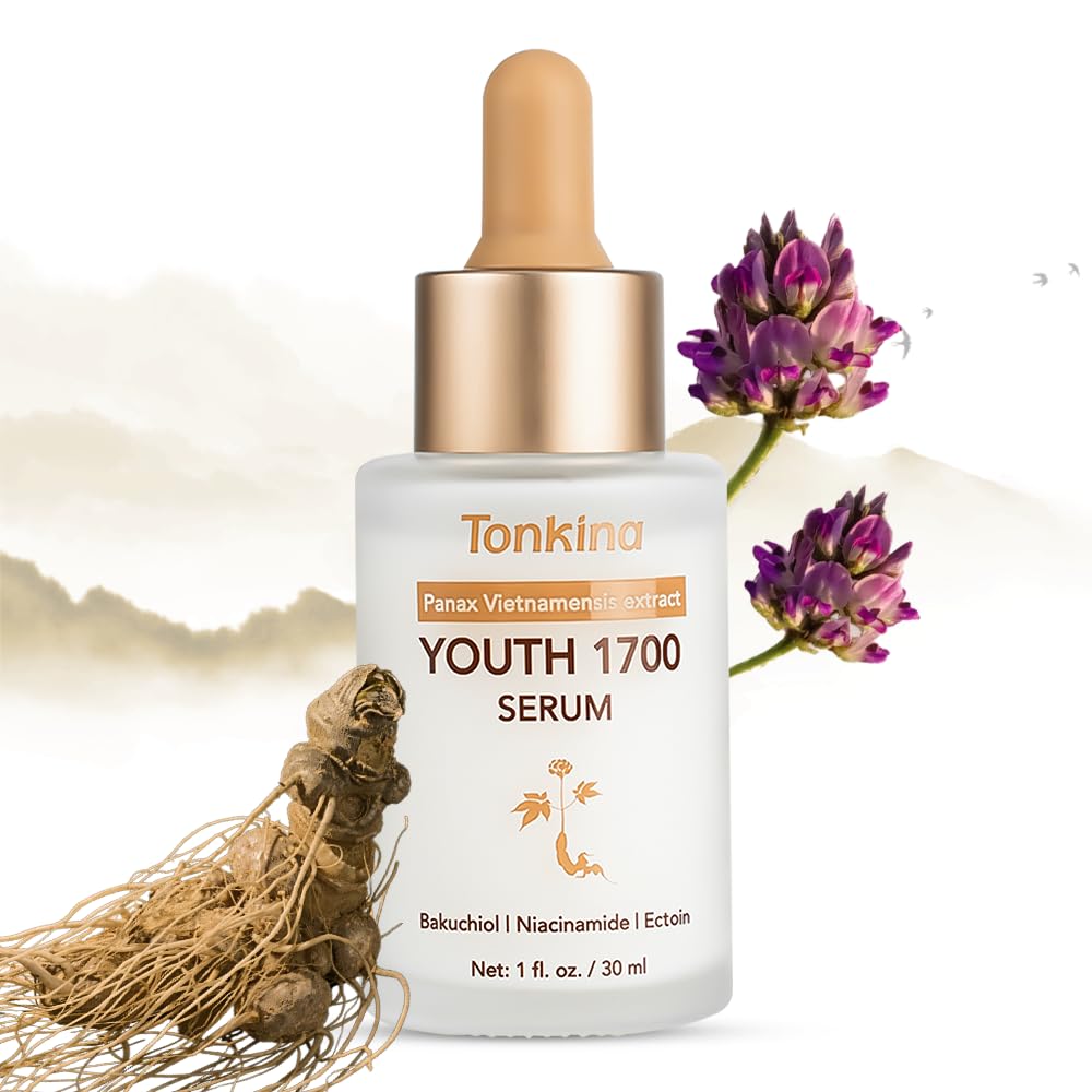Tonkina Youth 1700 Bakuchiol Serum with Tranexamic Acid, Niacinamide, Hyaluronic Peptides & Vietnamses Ginseng, Brightening Retinol Alternative for Face, Anti Aging & Dark Spot Remover