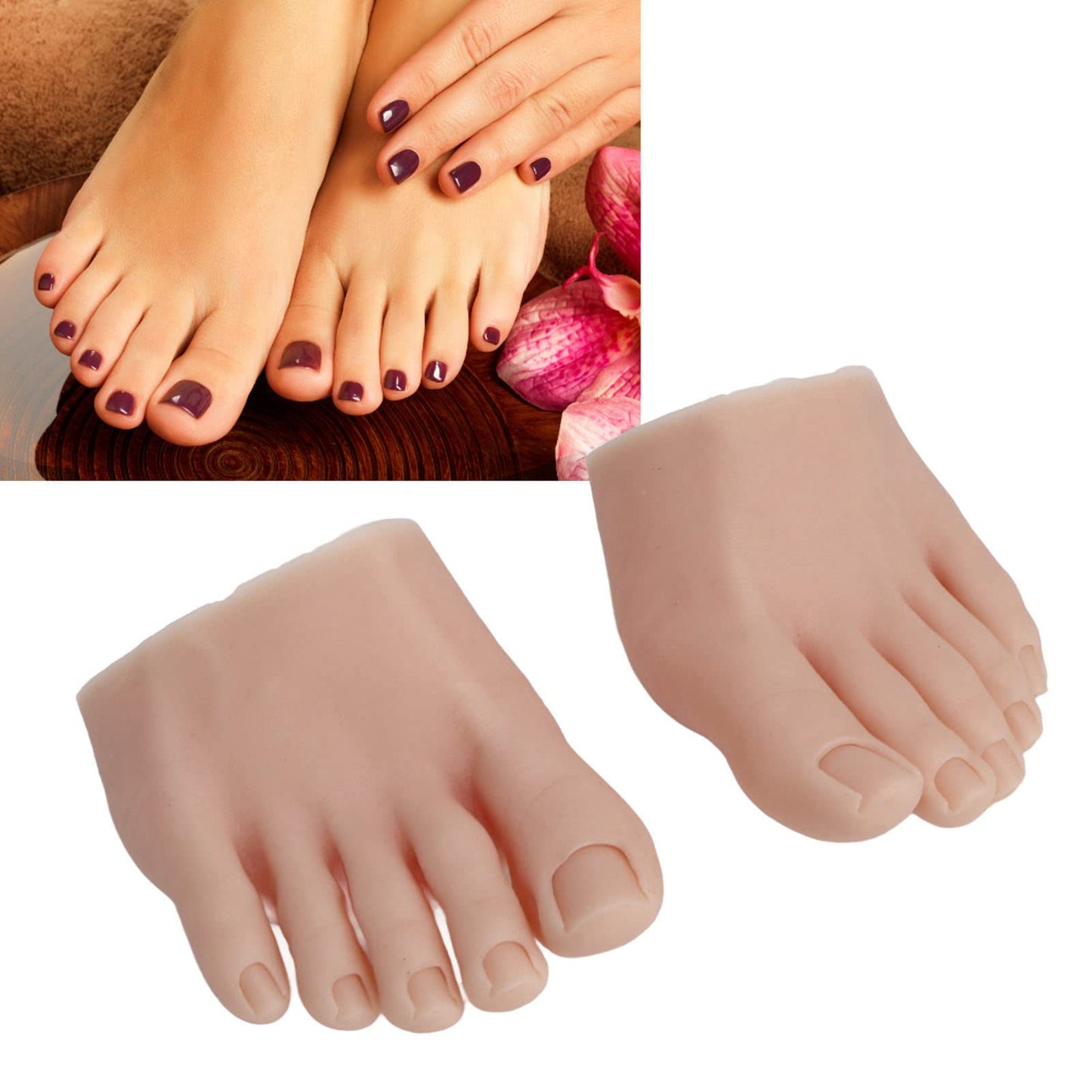 CYTGOUPER Silicone Fake Foot Model 1 Pair–Soft Half Foot with Fake Toes for Nail Art Practice, Tattoo Training,Pedicure Kit,Reusable Skin Silicone Foot for Beginners, Salon Props