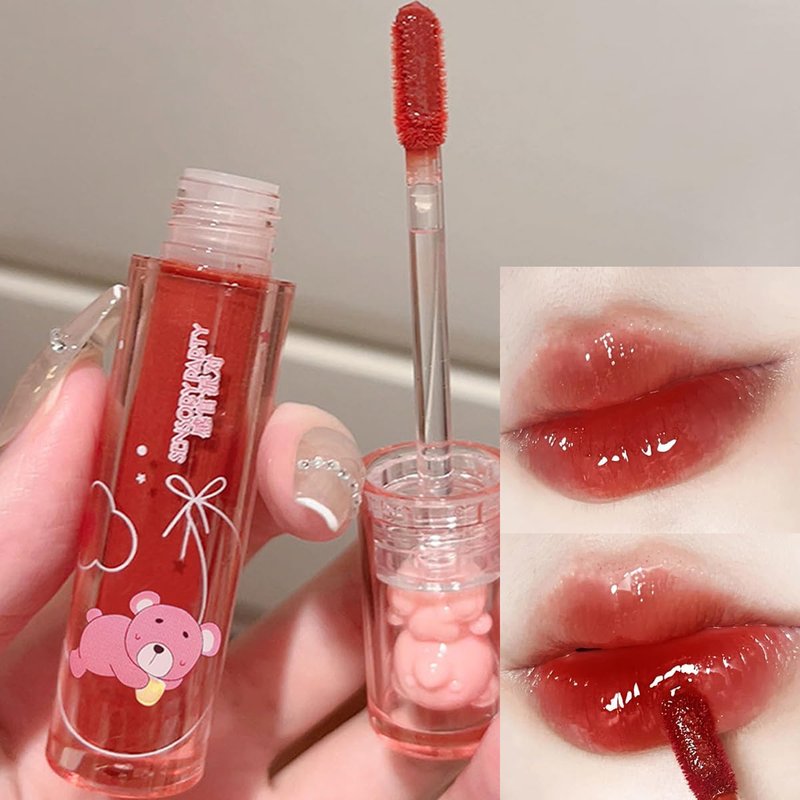 Bear Lip Gloss | Cute Jelly Lip Glaze for Plumping & Moisturizing | Waterproof, Long-Lasting Lip Tint in 3 Colors