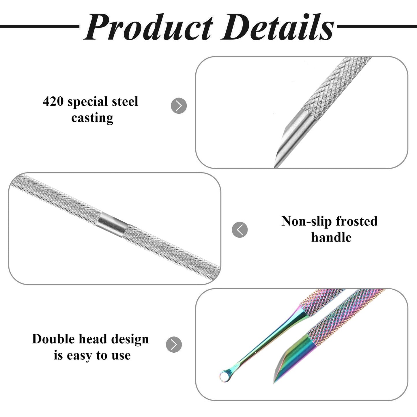 TNJPSEK 2 Pack Professional Nail Polish Around Cuticle Remover Tools, Pre-treatment Cuticle Pusher with 15 Sheets 100/180/240 Grit Sandpaper, Dual-Ended Russian Nail Polish for Manicure Pedicure Salon