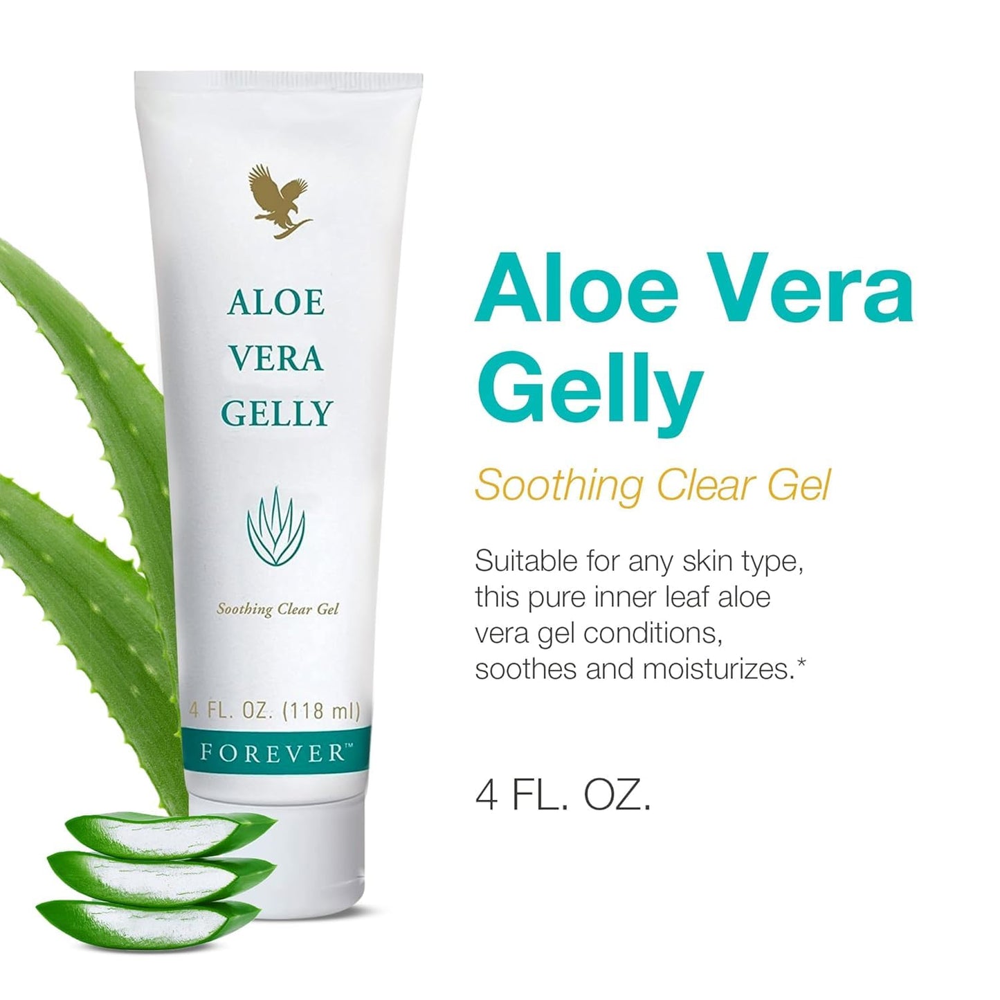 Forever Living - Aloe Vera Gelly - Pure Aloe Gel for Soothing and Moisturizing Skin, Non-Staining and Fast-Absorbing, Vegan and Gluten-Free, 4 fl oz (Pack of 2)