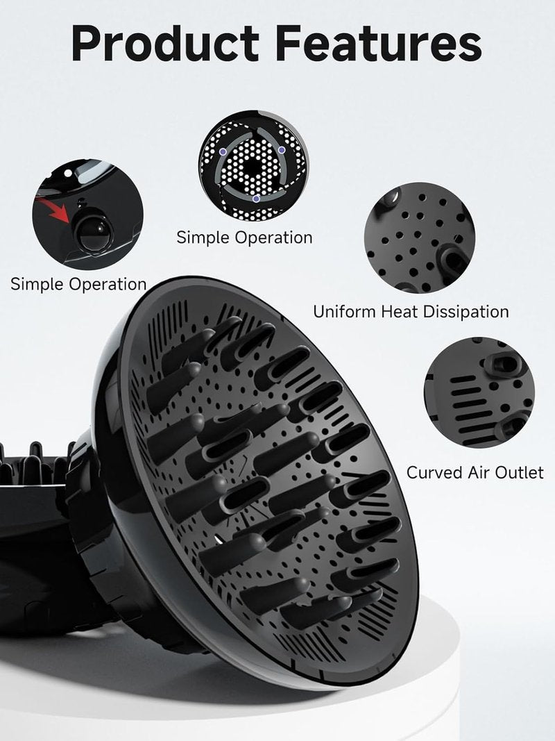 Hair Diffuser, Diffuser Attachment for Hair Dryer, Hair Diffuser for Curly Hair, Universal Diffuser for 1.5-2.4" Hair Blow Dryer Long Thick Curly Wavy Hair, Hair Attchment for Women, Black